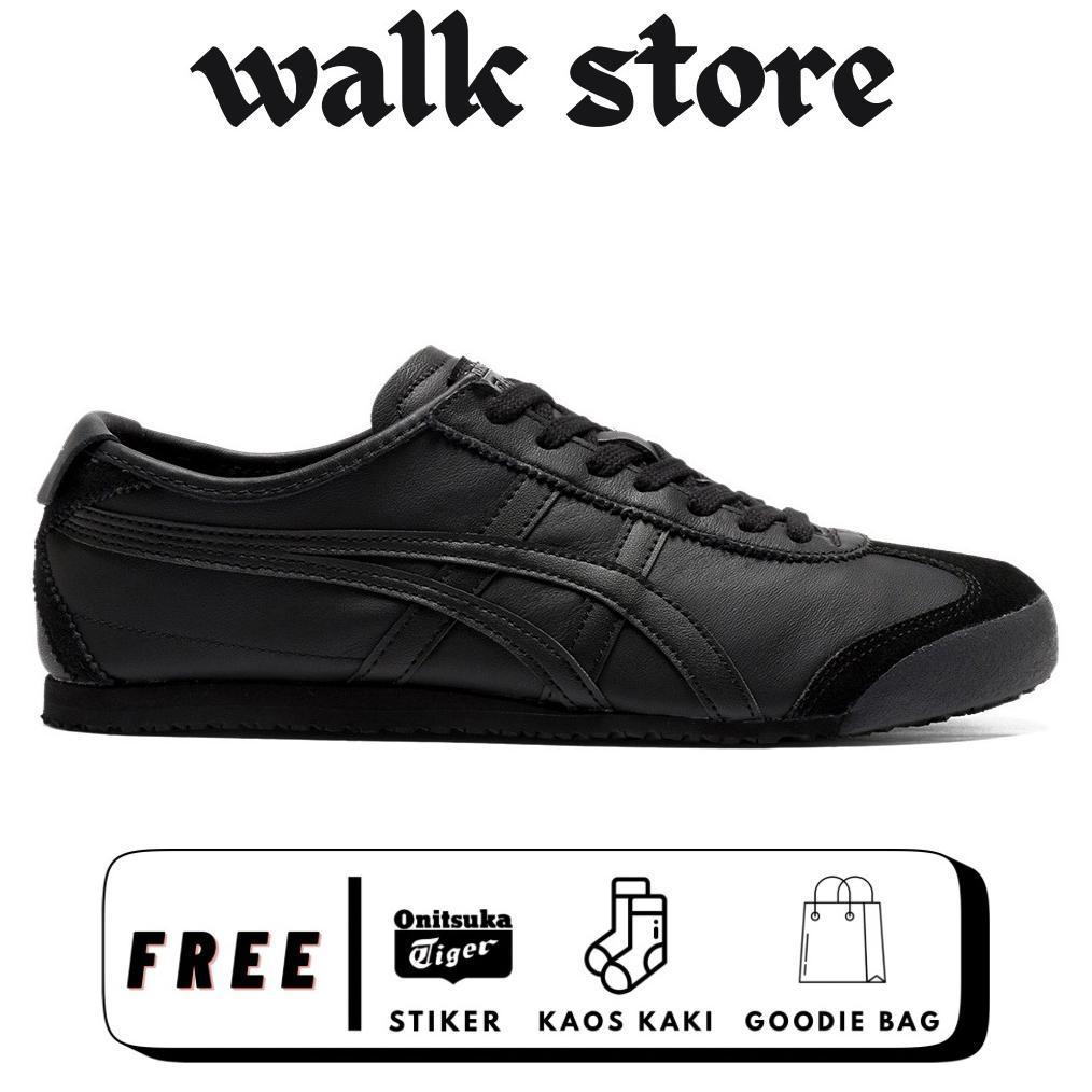 DISKON SEPATU ONITSUKA TIGER MEXICO 66 LEATHER ALL BLACK SEPATU PRIA WANITA SNEAKERS TRIPLE BLACK CA