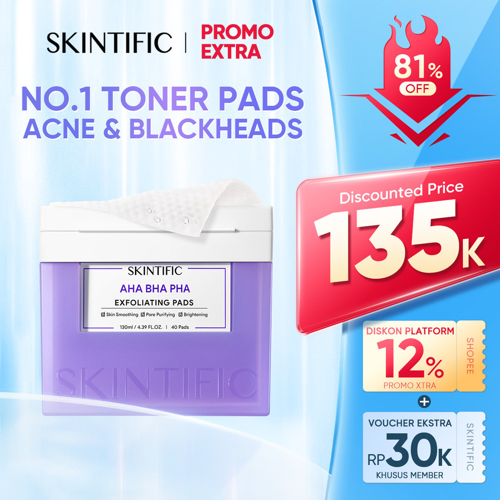 SKINTIFIC - Clear Acne Blackheads Exfoliating Toner PADS | Gentle Exfoliasi Wajah Peeling Solution S