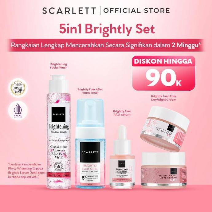 NDALISUMAN - SCARLETT PAKET MENCERAHKAN WAJAH , MENGHILANGKAN JERAWAT, MENCEGAH PENUAAN - ( BRIGHTLY