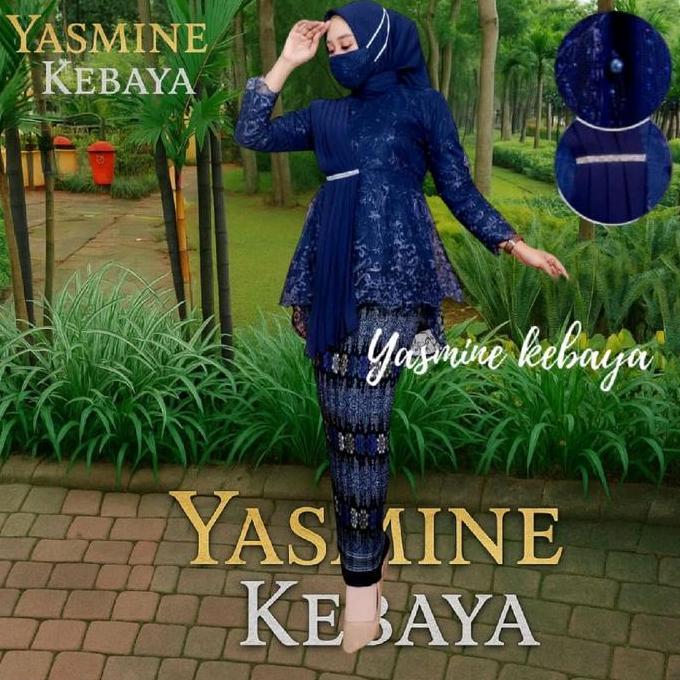 Baju Couple Kebaya Brokat Tunik Kancing Payet Biru Dongker Set Rok Plisket Batik Wanita Couple Sarim