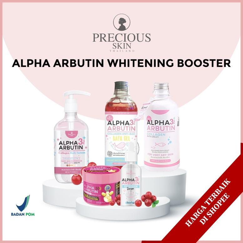 Precious Skin Alpha Arbutin 3Plus 10x Whitening Booster Collagen Body Serum - Bath Cream - Bath Gel 
