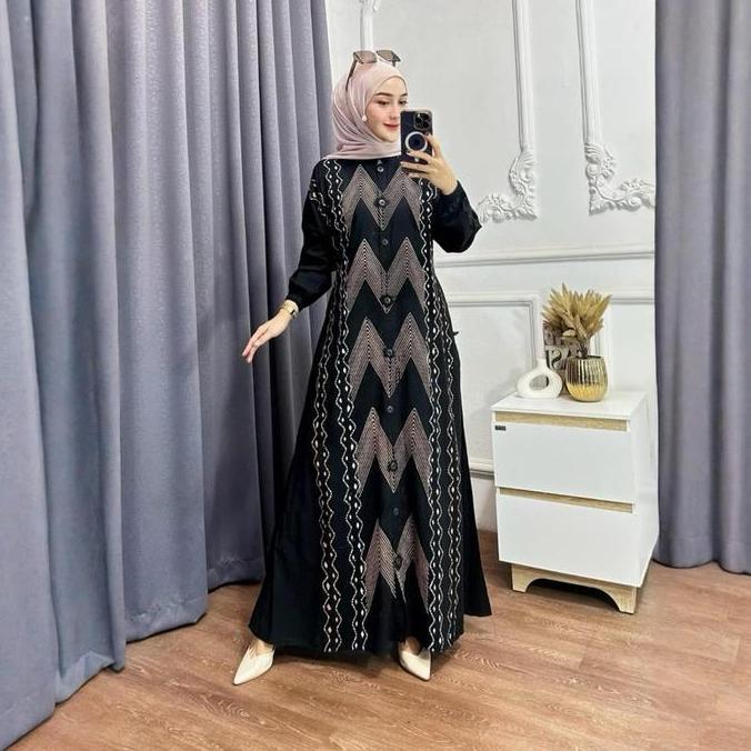 Terlaris Gamis Twill Rayon Cap Malaman Premium Full Kancing Busui Friendly Panjang Motif