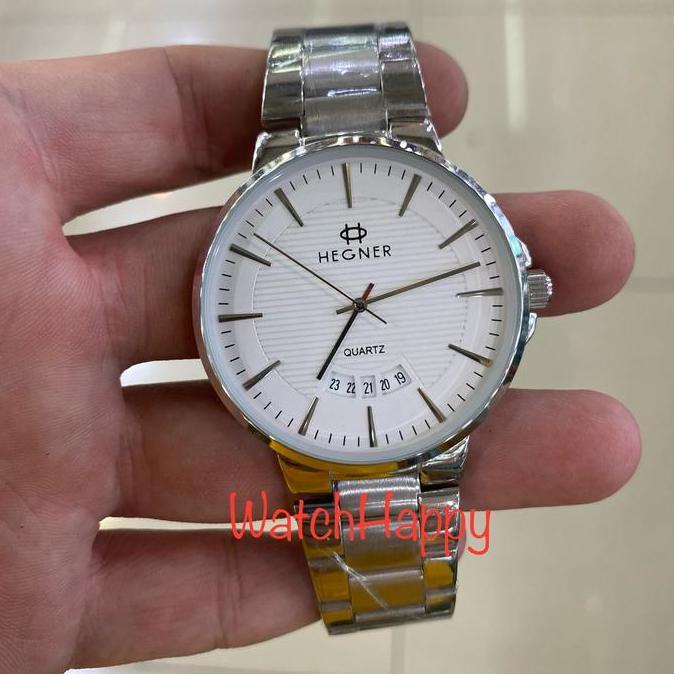 Ready JAM TANGAN PRIA HEGNER 5025 HW 5025 HW5025 SILVER WHITE DIAL STAINLESS STEEL STRAP ORIGINAL