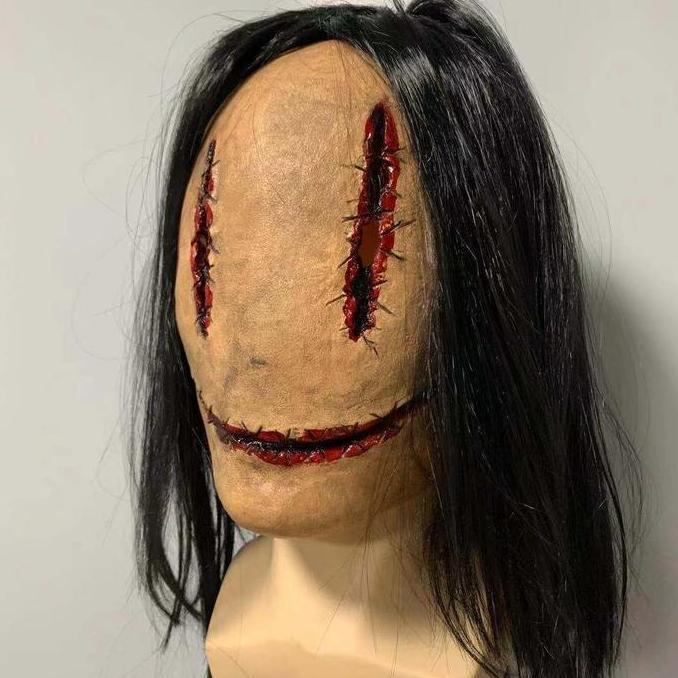 TOL-01 topeng latex karet full head wajah sobek jahit rumah hantu hall