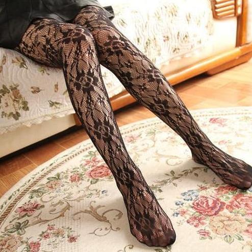 PH-24 sexy flower stocking pantyhose motif bunga renda hitam lolita