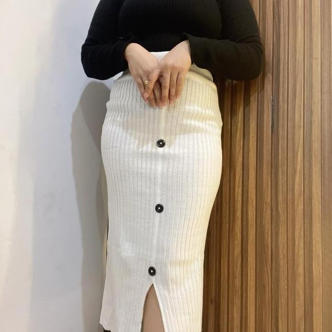 DR276 - COD- Rok Span Rajut Kancing Button Depan Variasi Dan Belahan Depan Rok Rajut Model Terbaru K