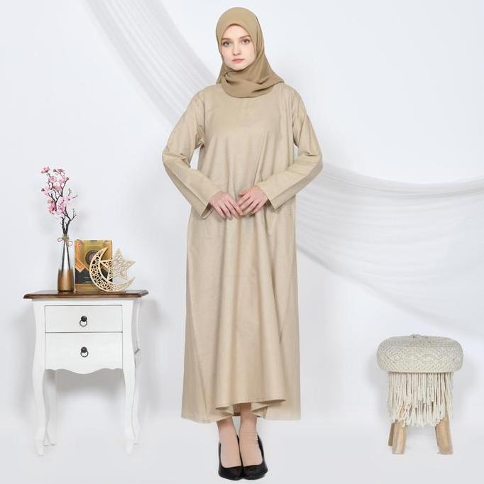 Gratis Ongkir Sandra Midi Dres Gamis Polos Maxi Dres  Bahan Katun Linen Muslim Wanita