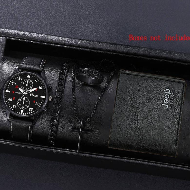 BEST SELLER 6PCS SET DOMPET PRIA + JAM TANGAN + GELANG SET AKSESORI HADIAH PRIA ELEGAN (TANPA KOTAK)