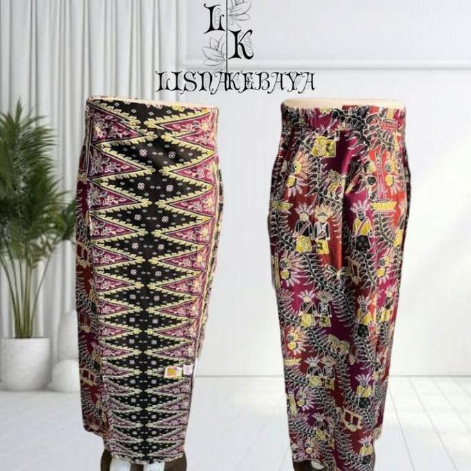 DF44 - LISNAKEBAYA Rok Tumpal LK Terbaru Bawahan Kebaya Encim Wanita Panjang Motif Katun Kotak Biru 