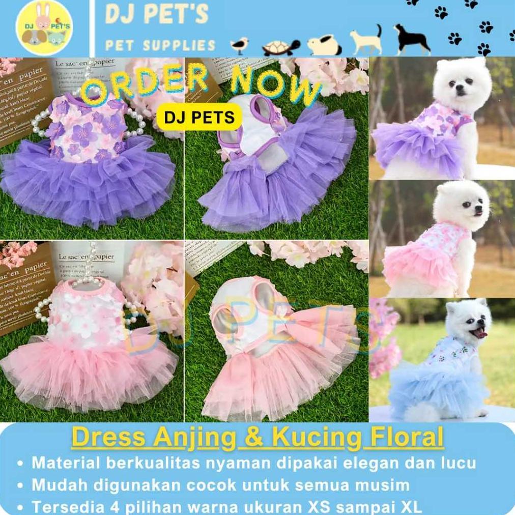 NEW PRODUK BAJU ANJING DAN KUCING MODEL DRESS GAUN ROK TUTU FLORAL UNTUK ANABUL BETINA THANKYOU & HA