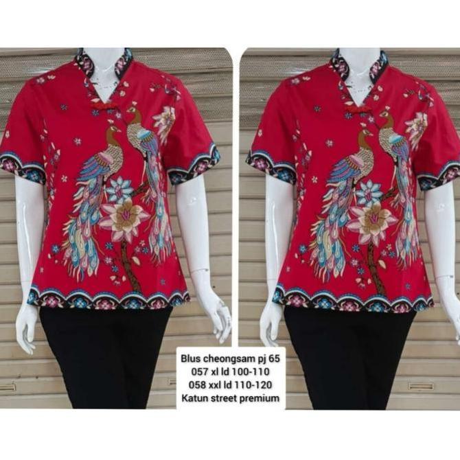Baju Batik Merah Imlek Sincia Atasan Wanita Jumbo Bigsize XL XXL BS