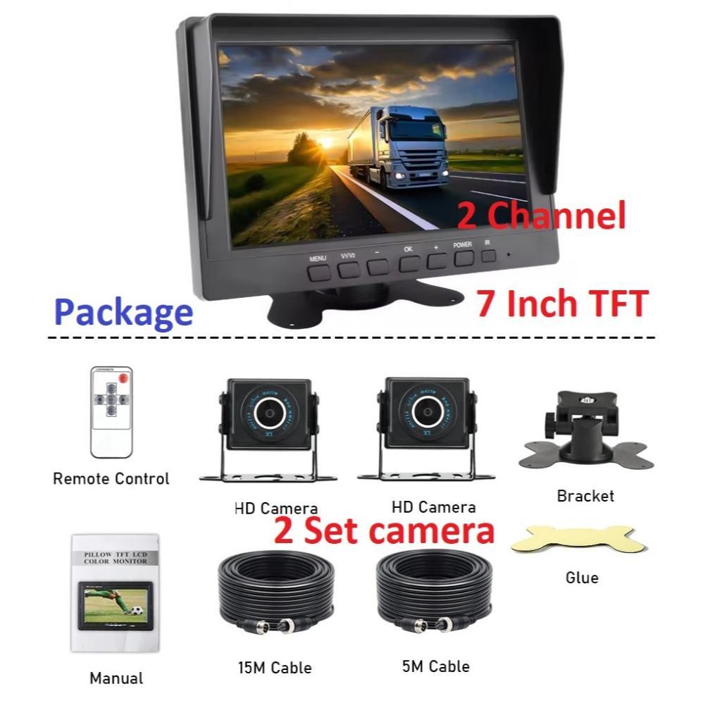 Paket Lengkap Kamera parkir truk bus 24 Volt CCTV 2 CHANNEL 2 Kamera Layar TFT 7 Inch Kamera Mundur 