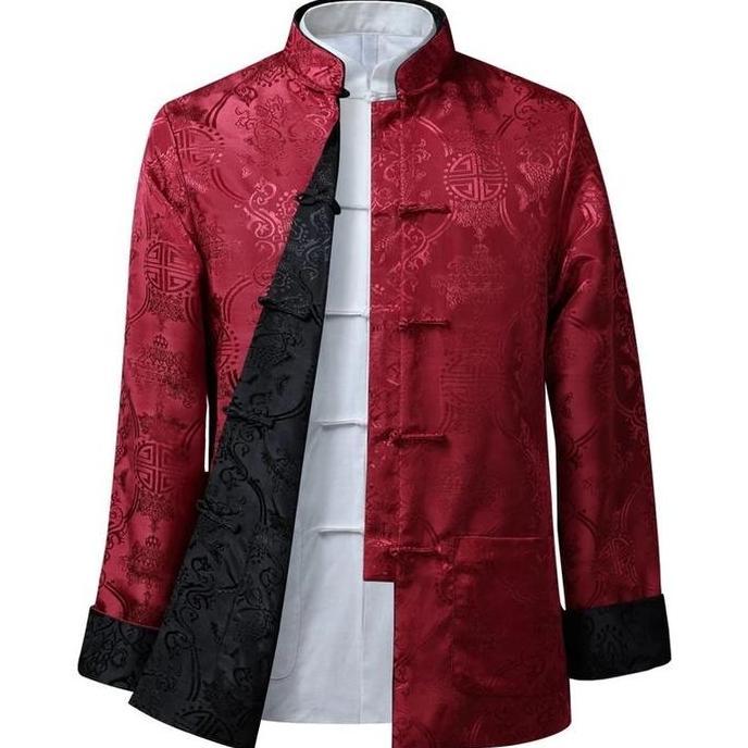 Baju Cina Pria Baju Cheongsam Bolak Balik Lengan Panjang Pria BS