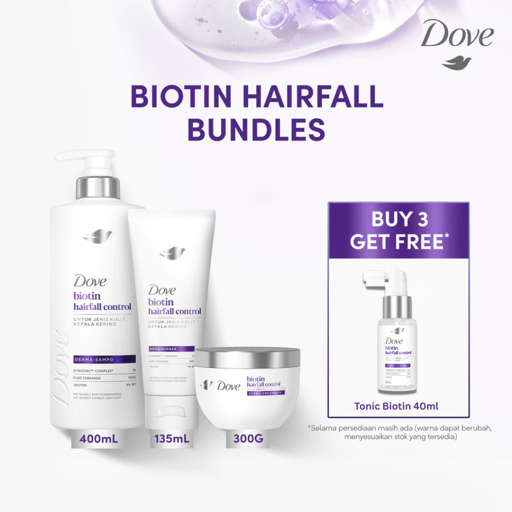 [Paket Hairfall Biotin] Dove Hair Care Biotin Shampoo 400ml + Conditioner 135ml + Creambath 300gr FR