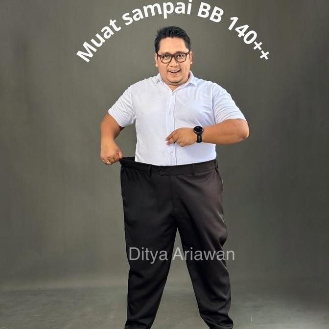 Saless Celana Panjang Kerja Formal Jumbo Pria Slimfit Stretch Karet