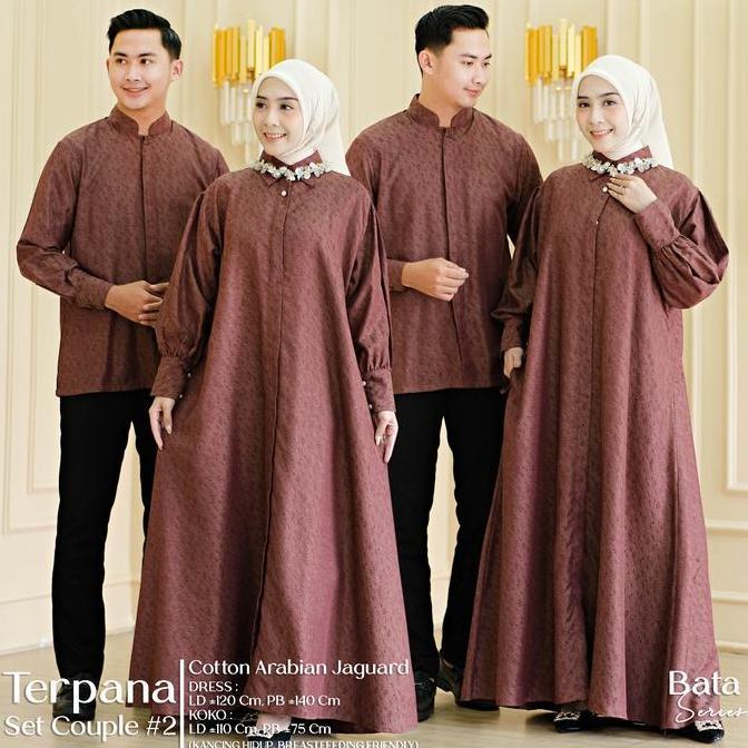 Terpana Couple Dress Kurta Muslim Cotton Arabian Jacquard Motif Batik Gamis Koko Baju Keluarga Pasan