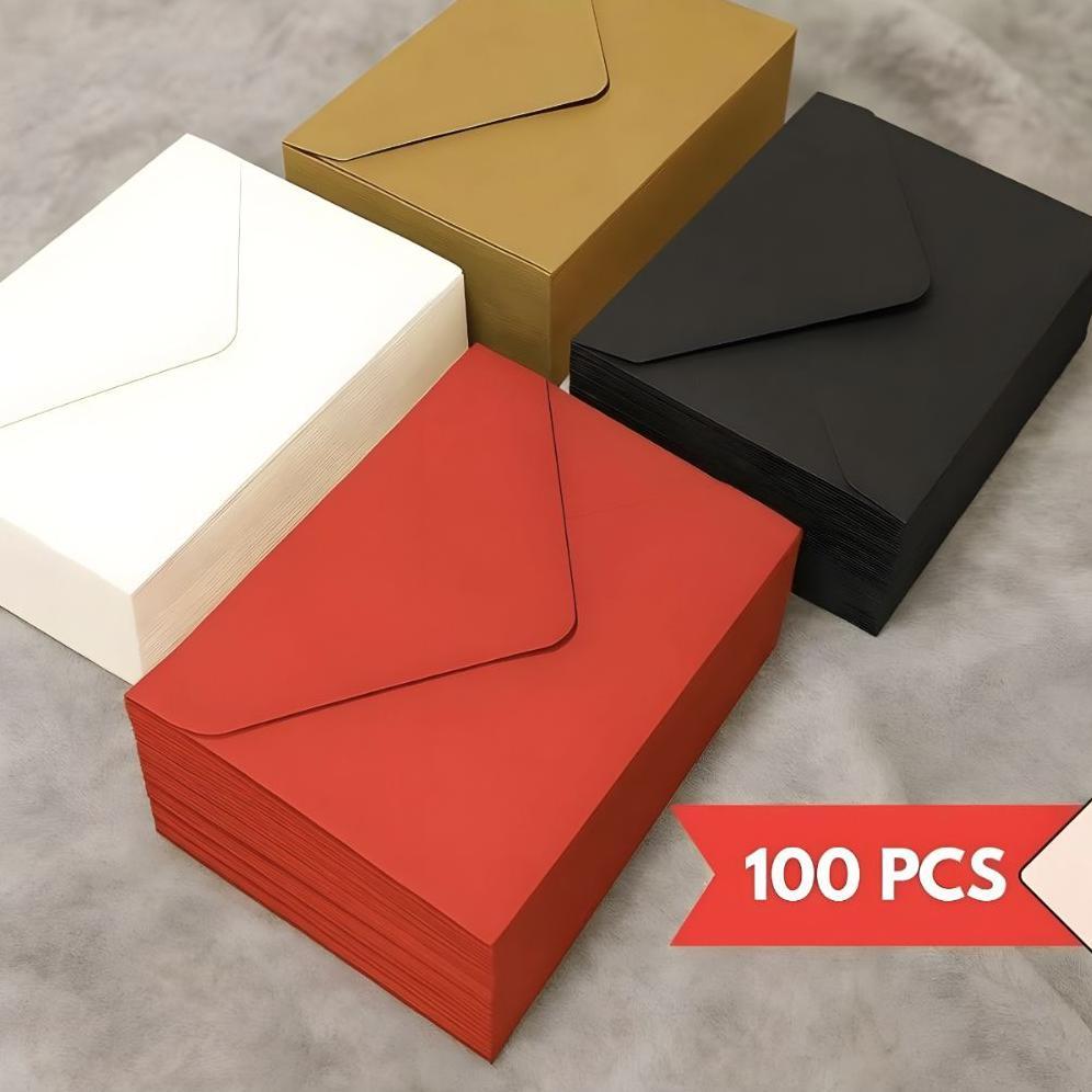 (100 PCS) Amplop warna warni, Amplop Hitam Tebal A5 A6 A7 A8, coklat merah hijau pink putih biru, Am