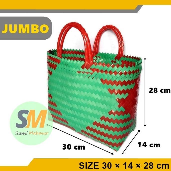 Readyy Tas Anyaman Plastik JUMBO KACA Glossy / Tas Keranjang Belanja Pasar / Tas Anyam Jinjing Parce