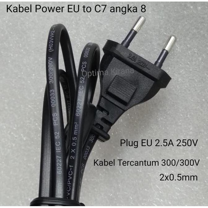 Ridhonavara - Kabel Power Cord C7 Sni 3 Meter 3M 300Cm Bentuk Angka 8 Untuk Printer Radio Charger Pr
