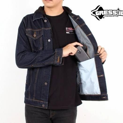 Viral  Jaket Jeans Pria Premium Jaket Denim Pria Terlaris Bahan Tebal 12 Ons Bomber Hitam Cowok Panj