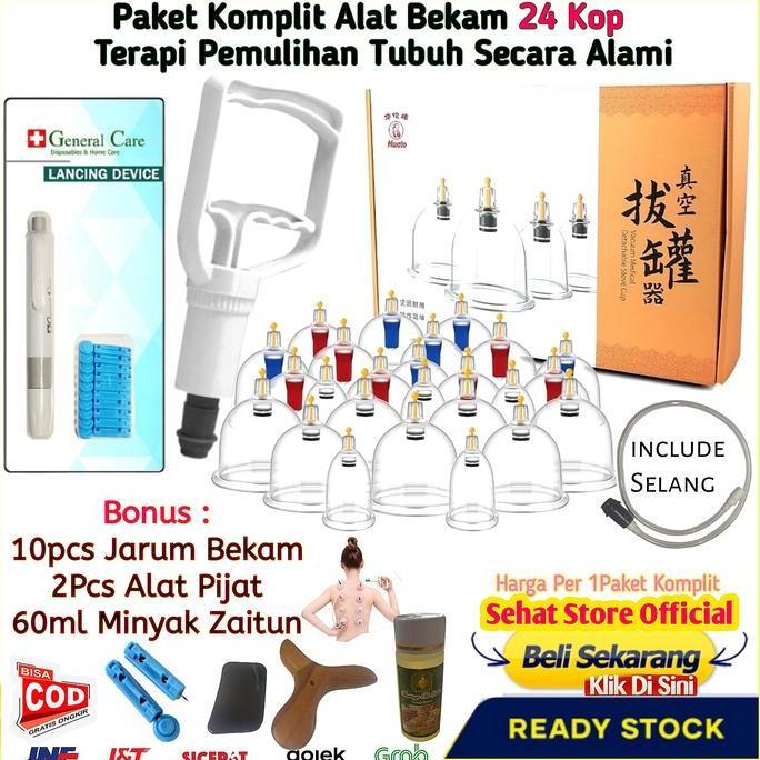 Alat Bekam isi 24 Cop Tabung Kop Komplit 1 Set Cup Bekaman Masuk Angin Badan Sehat Alami Terapi Lehe