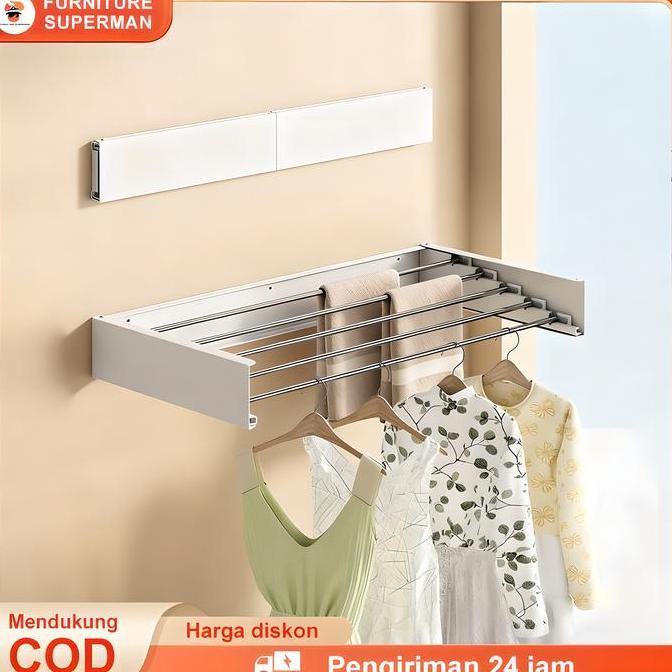 NAZALA Rak Pakaian Jemuran Lipat Dinding Kecil 60/80/100CM Jemuran Baju Ruangan-Buka Tutup Pakaian H