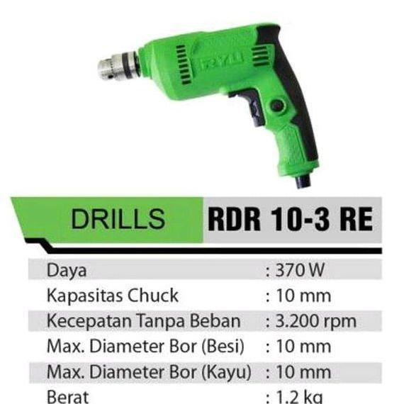 TEKIRO RYU Mesin Bor Tangan 10mm RDR10-3RE