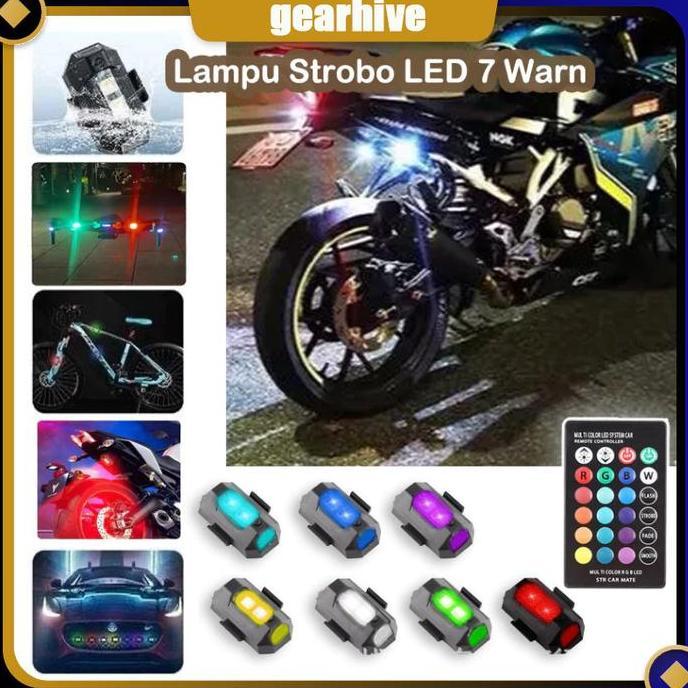 ZOVALA 1 remot 2 lampu + 2 magnet Lampu Strobo LED 7 Warna Universal Motor/lampu kolong motor/lampu 
