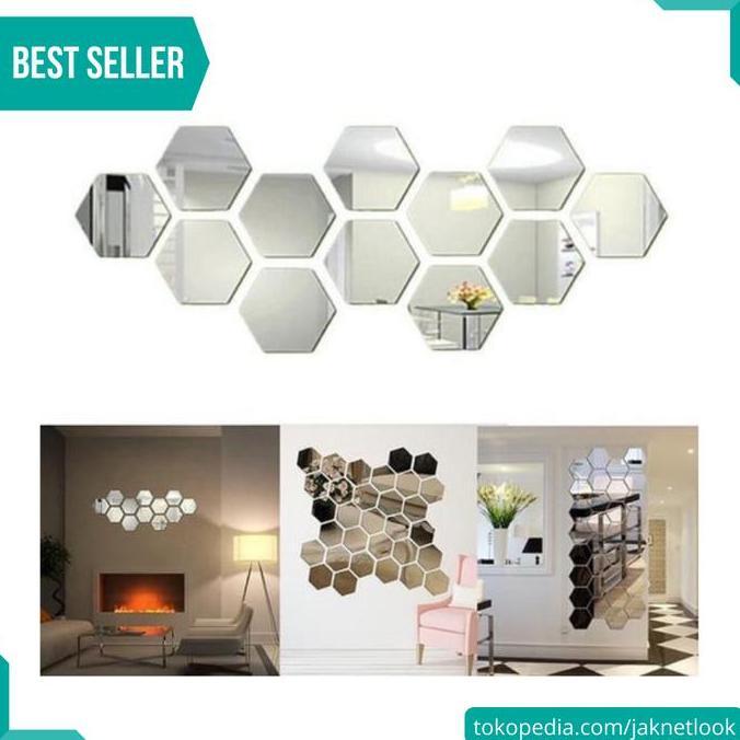 KEYMAZ Sticker Cermin Mirror Kaca Dekorasi Dinding Tiang Rumah Model Hexagon