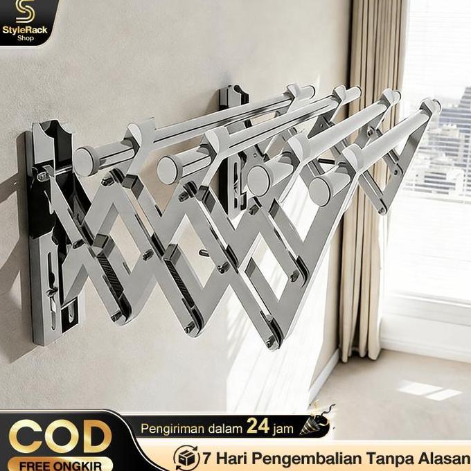 CARADA Jemuran Lipat Dinding Stainless Jemuran Baju Pakaian Dinding Rak Jemuran Tembok Gantungan Jem