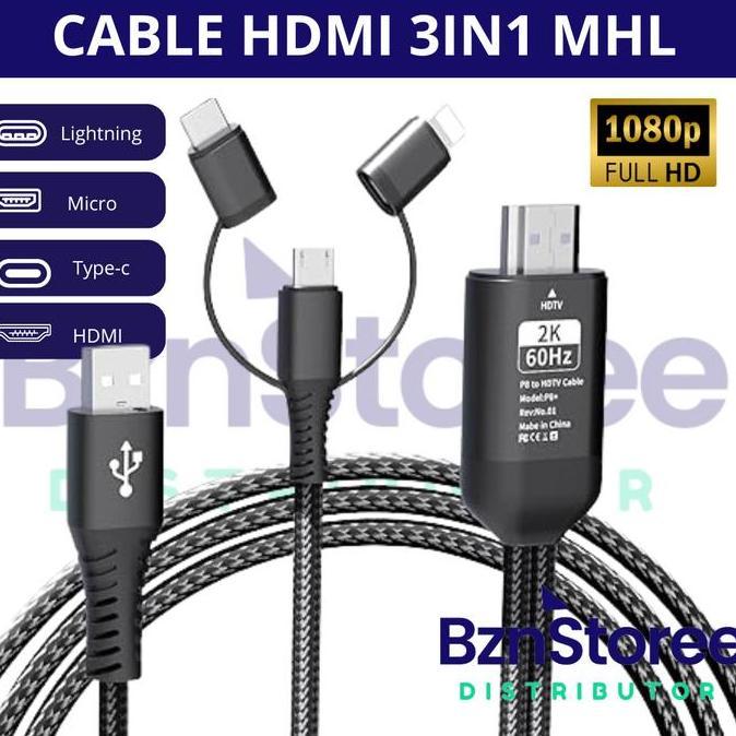 Kabel MHL HDMI ke Lightning Micro Type C untuk TV IOS Android 3in1 MHL  /Kabel HDMI Type C Lightning