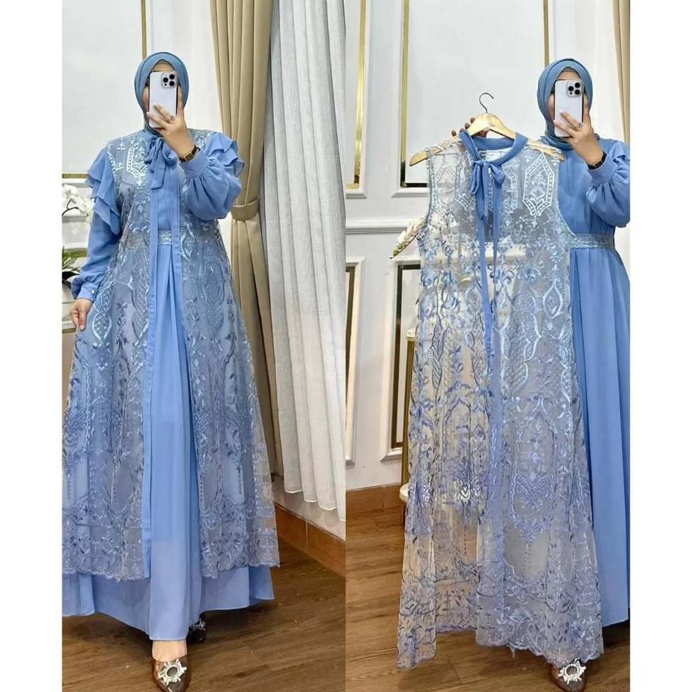 Termurah Dress Brukat Nashita Dress Gamis Pesta Mewah Ceruty Mix Brukat Dress Gamis Pesta Warna Gree