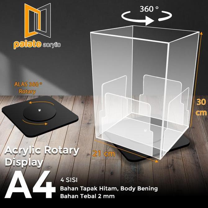 TERBARU - Akrilik Display Putar / Stand Brosur Meja Putar A4 4 Sisi