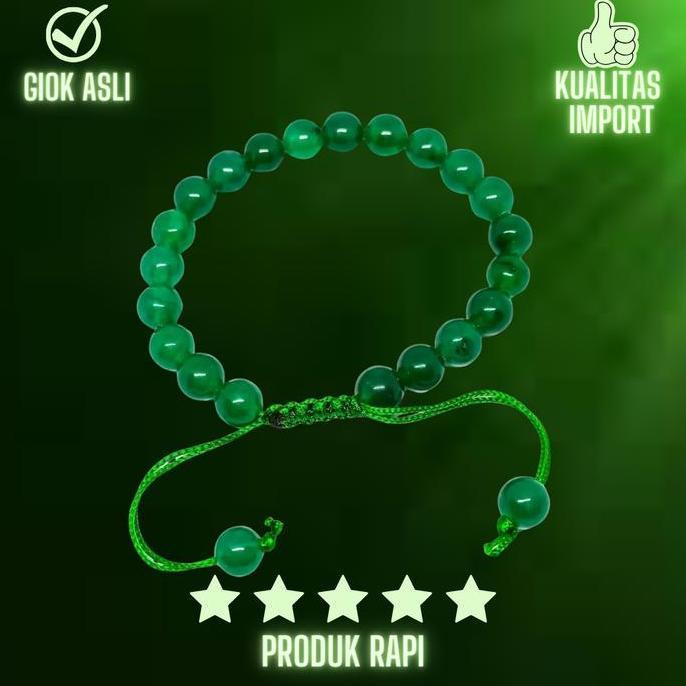 REBEKA.TOKO - GELANG BATU GIOK HIJAU PRIA 10MM - GELANG GIOK HIJAU BURMA ASLI ORI