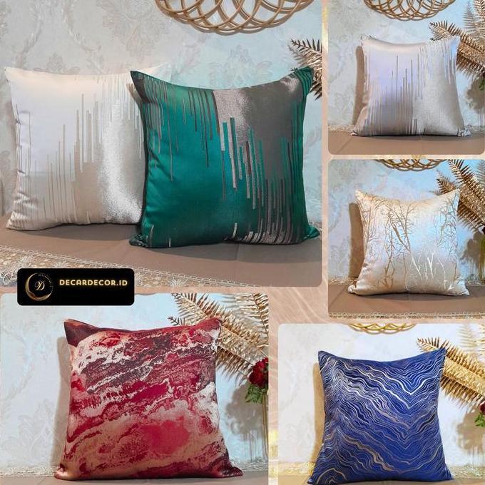 Promo Sarung Bantal Kursi Sofa Mewah Marble Gold Sarung Bantal Mewah Emas Benang Silver Diskon