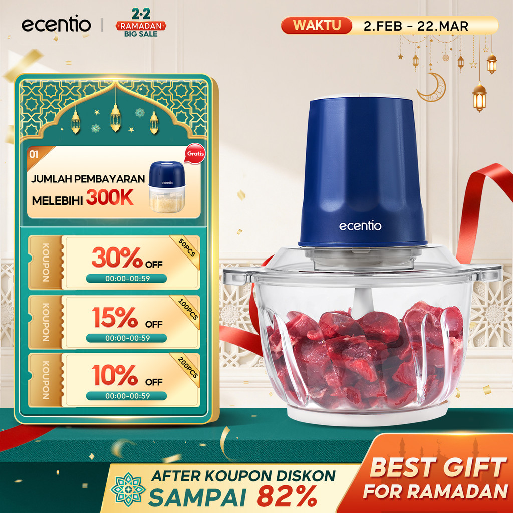 ecentio penggiling daging blender 2L chopper daging dan bumbu 6 Pisau blender mpasi bayi peralatan d