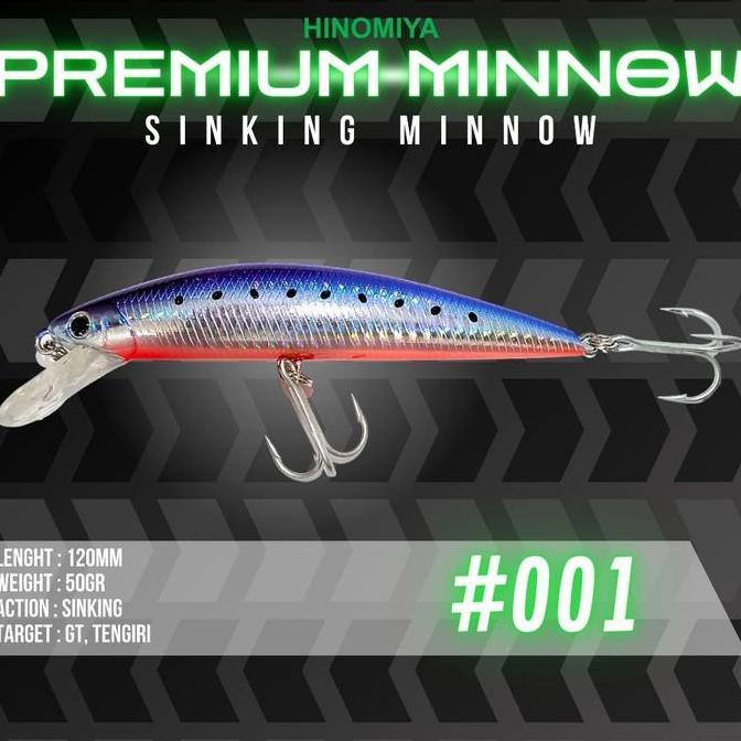 Promo Umpan HINOMIYA Premium Minnow Sinking 12cm 50gr Mancing Ikan Tengiri GT Pancing Laut Jig Disko