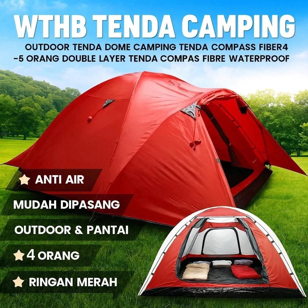 Tenda Dome Camping Tenda Compass Fiber 5-6 Orang Double Layer Tenda Compas Fibre Waterproof Tenda Lw