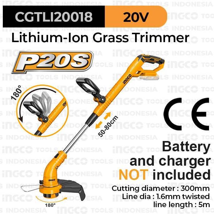 Terlaris Ingco Cgtli20018 Mesin Potong Rumput Senar Baterai Cordless Grass Trim