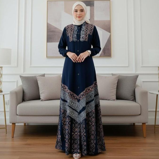 Batik Jihud - Gamis Eksklusif Cap Twill Rayon Terbaru Homedress Busui Model Kancing Dress Muslim Teb