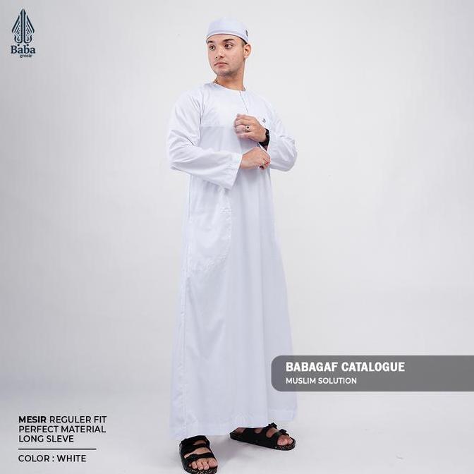 Gamis Jubah Pria Mesir Tanpa Kerah Babagaf Lengan Panjang