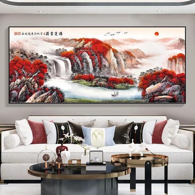 Terlaris Lukisan Kantor Porcelain Painting Cina Kaligrafi Pemandangan Indah Fengshui