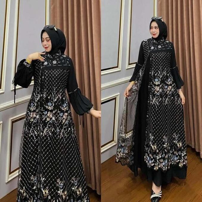 Terbaru Klarissa Gamis Jumbo Ld 120 Dress Kondangan Brukat Bahan Adem Simple Elegan Mewah Viral Leba
