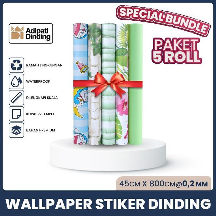 BUNDLE  PAKET 5 ROLL/PCS WALLPAPER DINDING ALL VARIANT UKURAN PER ROLL 45CM X 8 METER ADIPATI