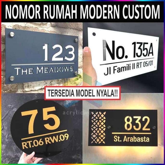 Nomor Rumah Acrylic Modern Timbul Negatif Nyala LED