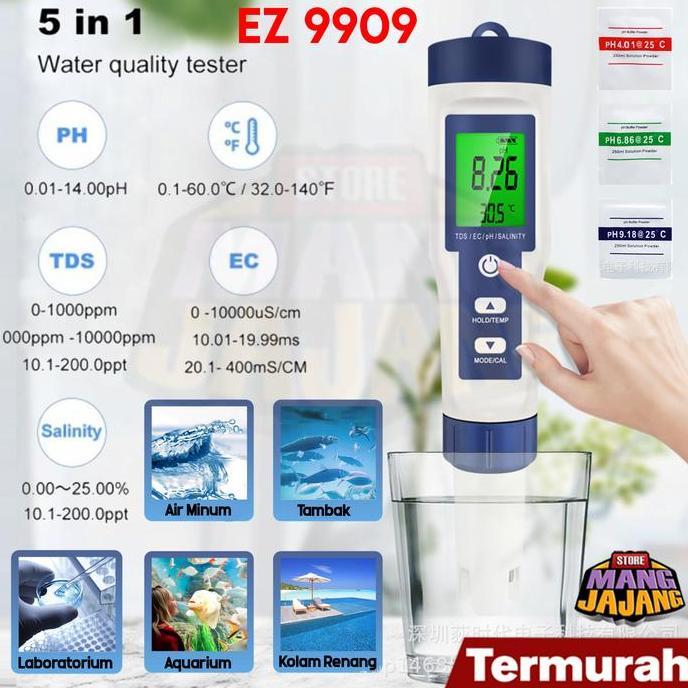 5 IN 1 ALAT UKUR UJI KUALITAS AIR PH TDS EC SALINITY SUHU EZ 9909 ORIGINAL DAN TERPERCAYA