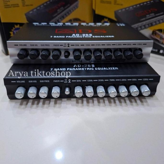 Pream Parametrik ADS AD 258 Equalizer 7 Band Hitam Silver Penjernih Suara Mobil Input DC11-15V Outpu