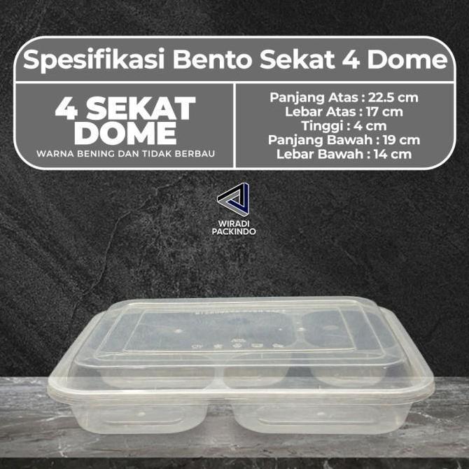 Kotak Makan Plastik 4 Sekat Dome / Thinwall Bento Sekat 4 Dome