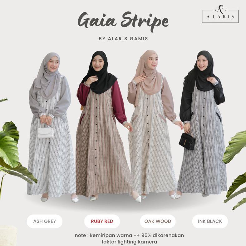 TERMURAH Gaia Stripe / Gamis Katun Salur / Gamis Garis Garis / Gamis Casual / Casual Dress / Gamis M