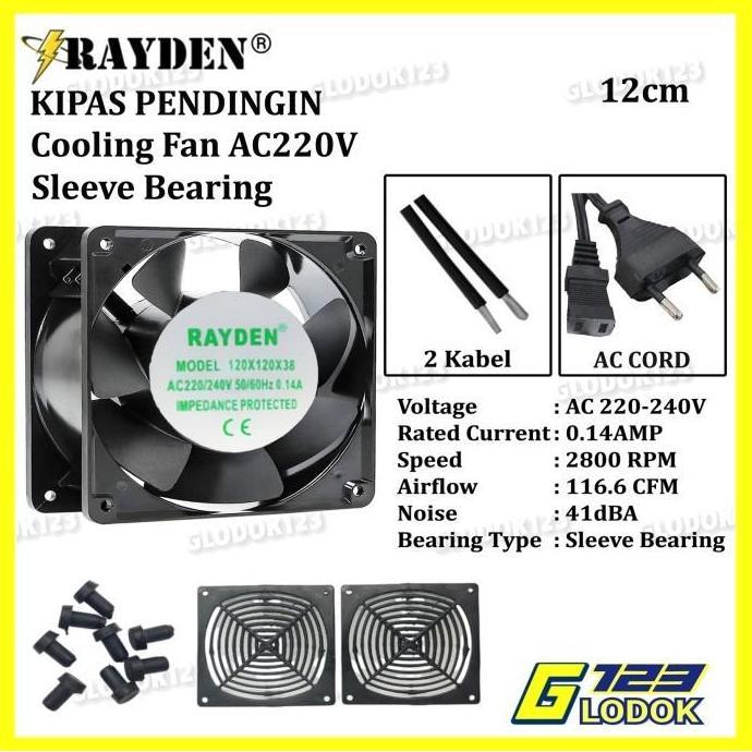 RAYDEN Mini Cooling Fan AC 220V Exhaust Kipas Pendingin 8 9 12 Cm